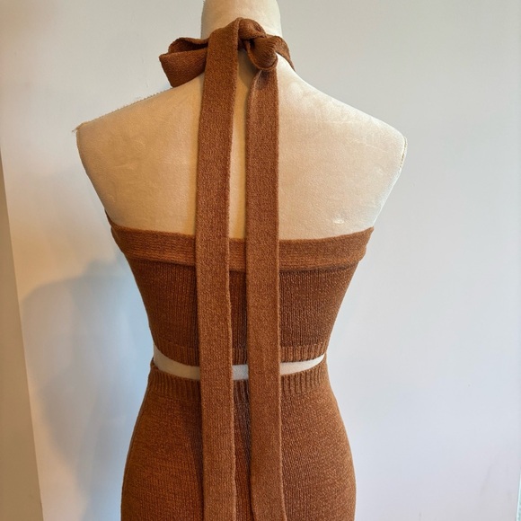 Mable Brown Cutout Bodycon Halter Top Knit Midi Dress Small Cocktail Evening - Picture 8 of 9